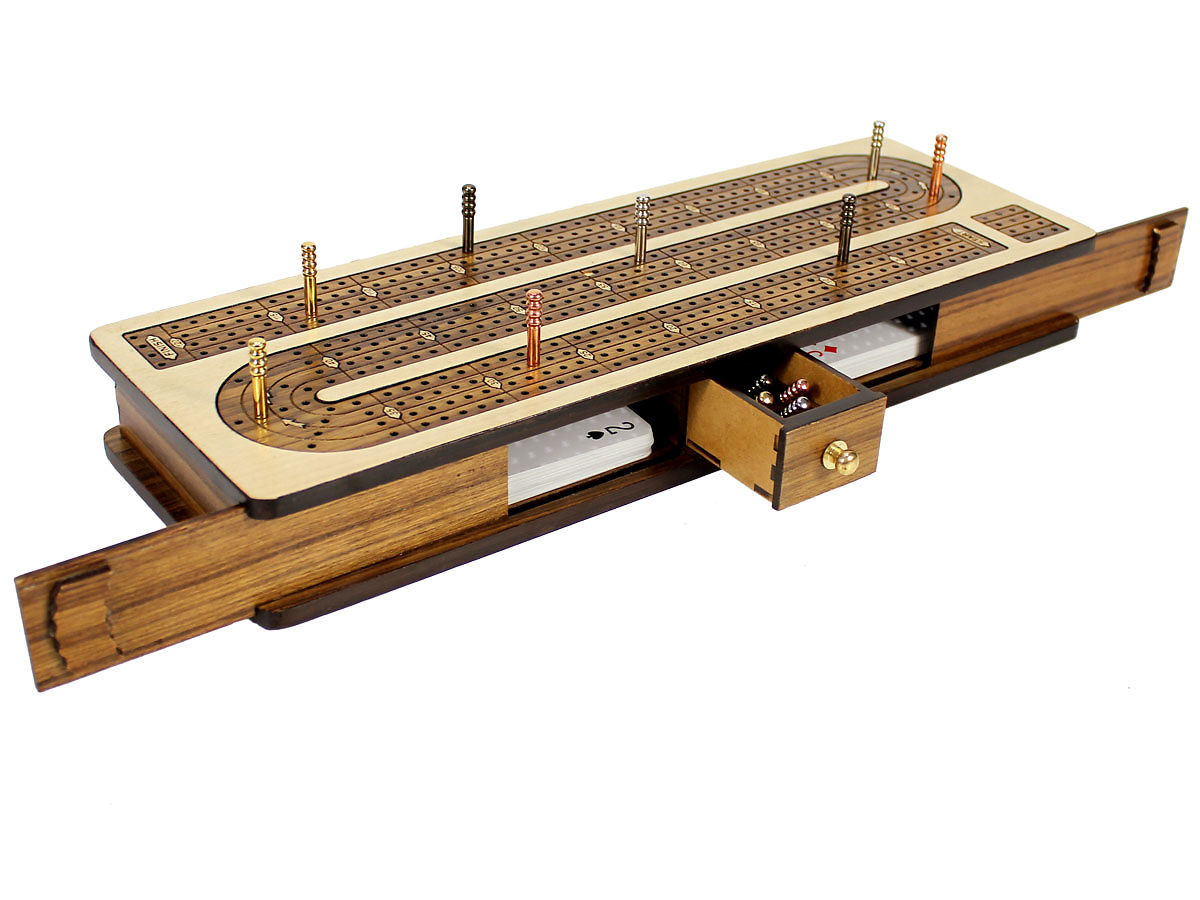 Continuous Cribbage Board Inlaid 4 Tracks Maple Teakwood With