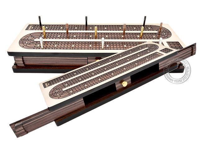 3 Tracks Alphabet S Shape Continuous Cribbage Board Rosewood/Maple with Drawers 
