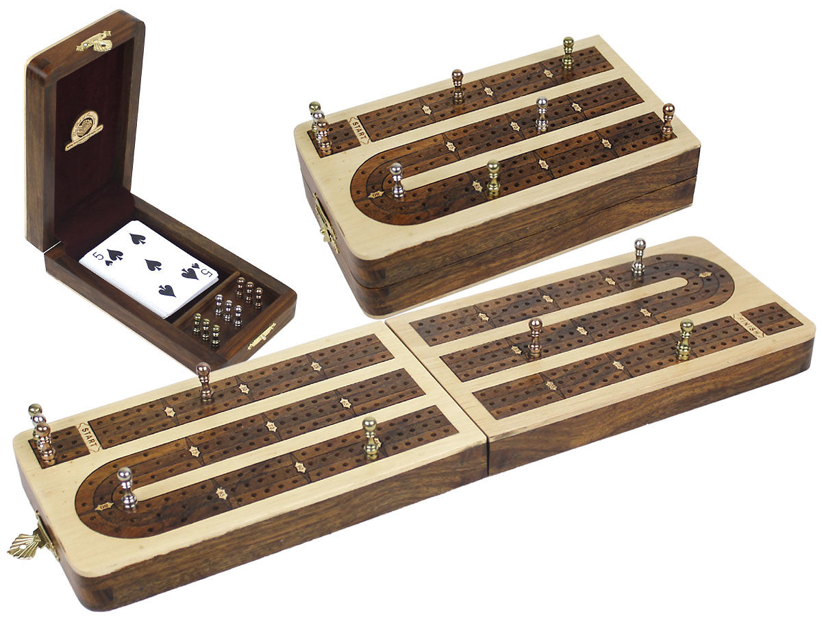 Folding Continuous 3 Tracks Cribbage Board Inlaid With Maple