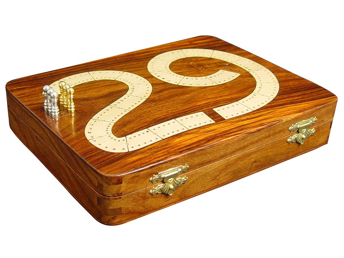 29-cribbage-board-flat-box-maple-inlaid-on-golden-rosewood-ground-9inch-x-7inch-2-tracks