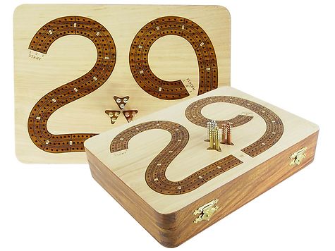 29 Cribbage Board / Flat Box :: Golden Rosewood Inlaid on Maple Ground :: 9" x 7" :: 3 Tracks