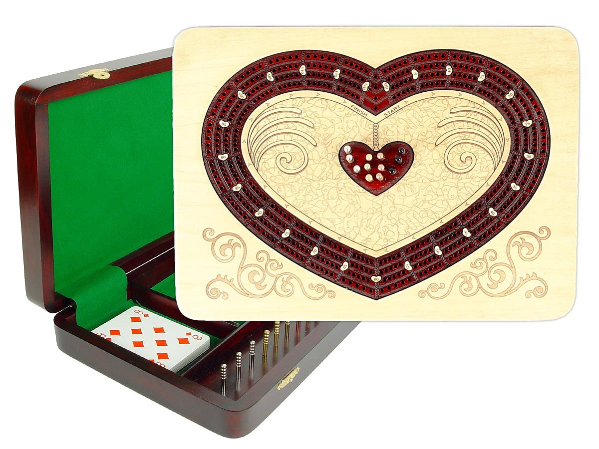 Heart Shape Continuous Cribbage Board 4 Tracks 11inch X 8inch