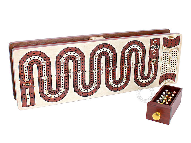 Continuous Cribbage Board Inlaid Zigzag Shape 3 Tracks With