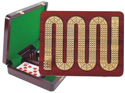 Continuous Cribbage Board 3 Tracks (Zig Zag Shape) inlaid with Blood Wood / Maple :: 9" x 7"