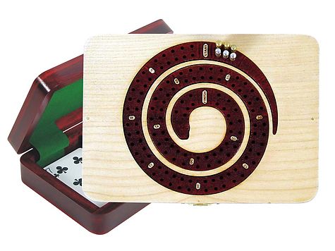 Cribbage Board Snake Shape inlaid in Maple / Bloodwood - 2 Tracks