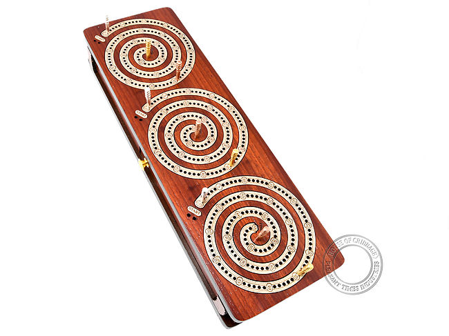 Spiral Design Continuous Cribbage Board Box Inlaid In Bloodwood