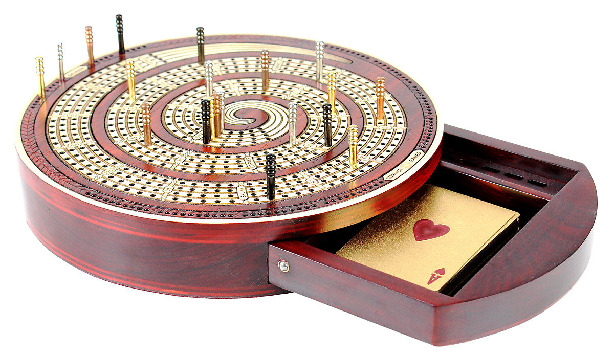 cribbage-board-spiral-design-round-shape-4-tracks-bloodwood-maple-with