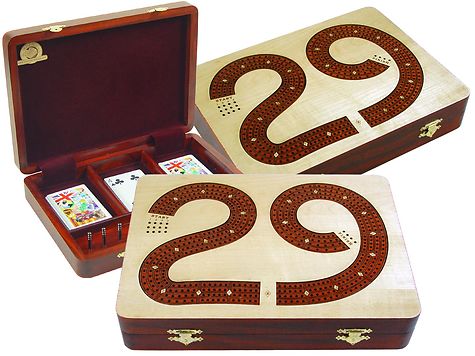29 Cribbage Board Box Continuous 4 Track inlaid with Maple / Bloodwood :: 11" x 8"
