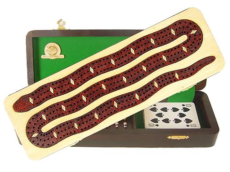 Snake Shape Continuous Cribbage Board inlaid with Maple / Bloodwood - 3 Tracks :: 12"