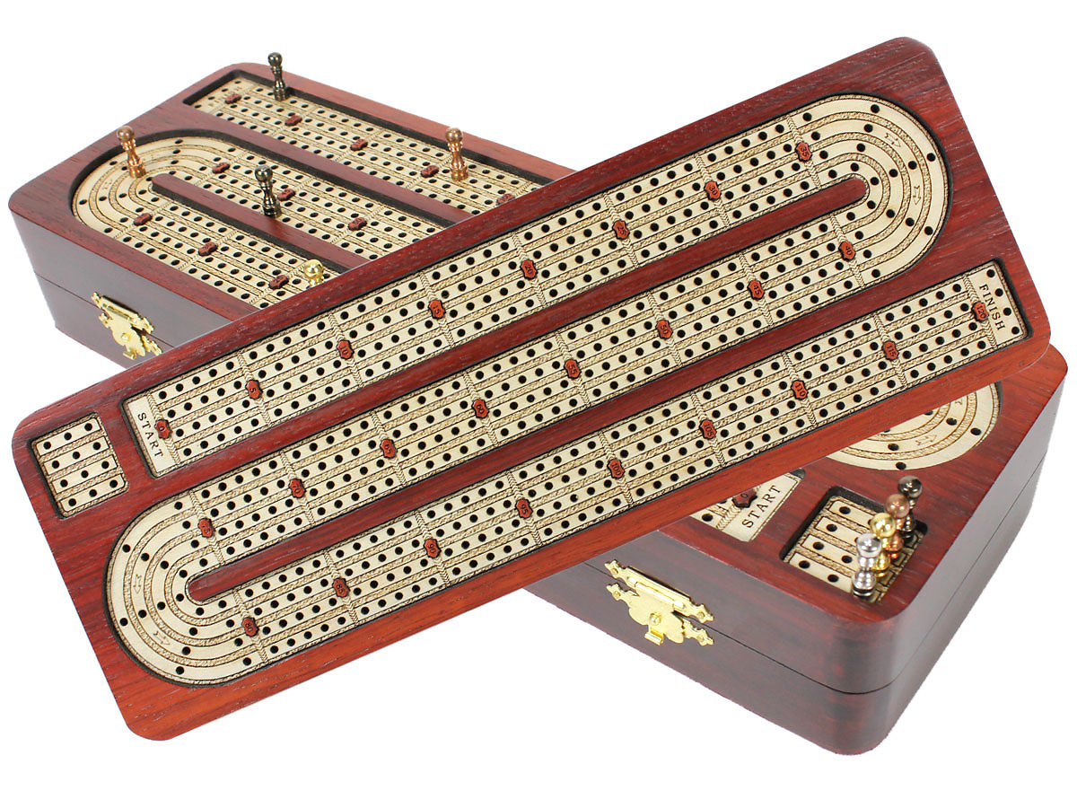 continuous-cribbage-board-inlaid-with-bloodwood-maple-4-tracks-14inch