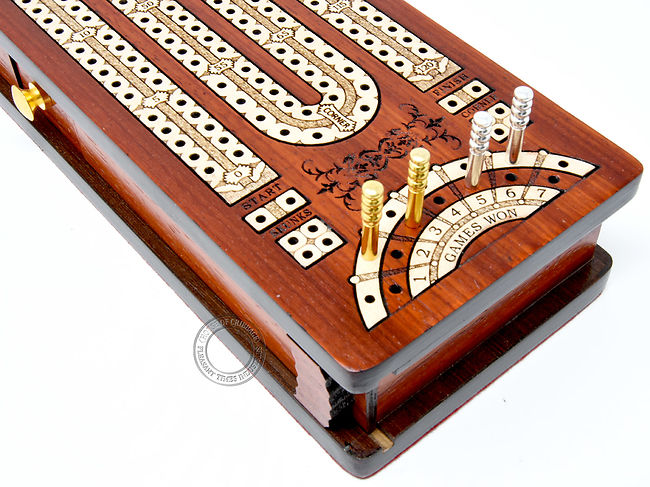 Continuous Cribbage Board Box Inlaid In Bloodwood Maple 2 Track