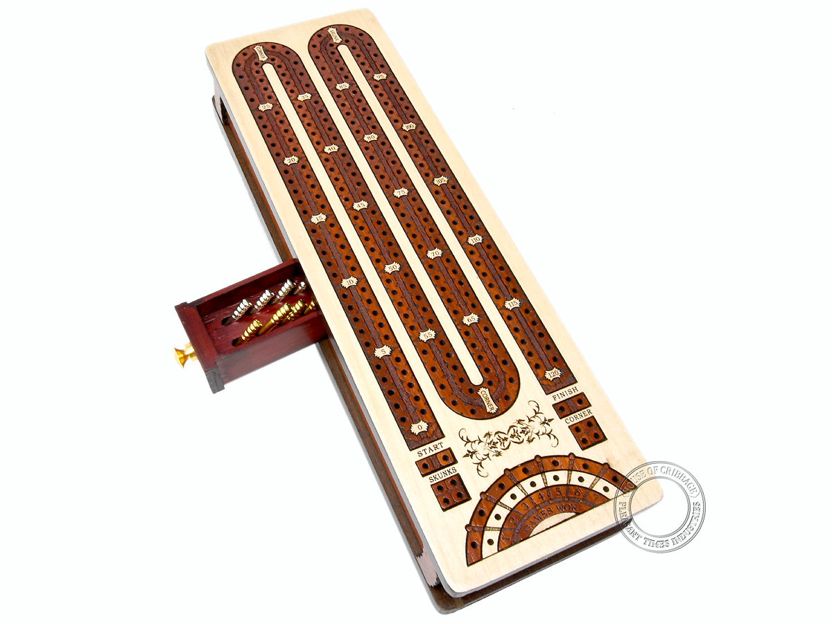 Continuous Cribbage Board Box Inlaid In Maple Bloodwood 2 Track