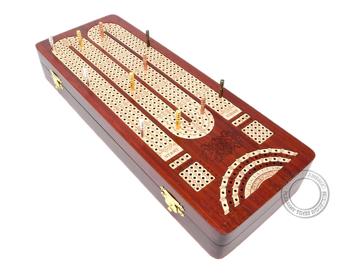 Continuous Cribbage Board Box Inlaid With Bloodwood Maple 4 Tracks