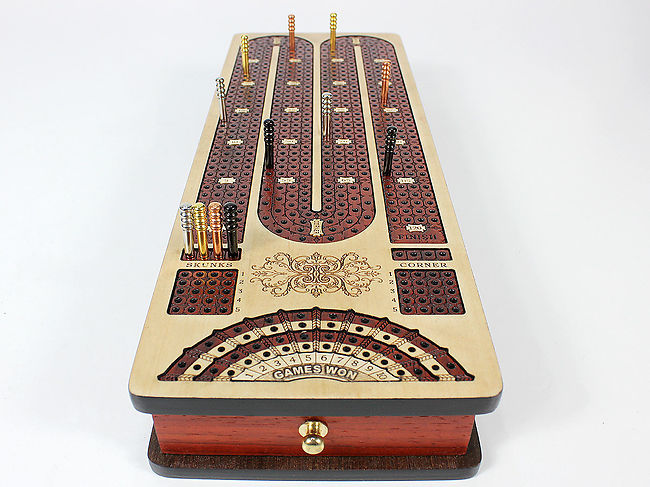 Drawer with Inlaid 4 Tracks & place to mark won games Continuous Cribbage Board 