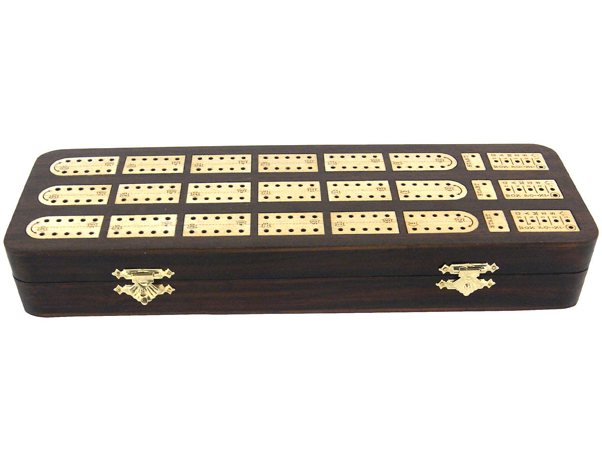 Unique Cribbage Board Inlaid With Rosewood Maple 3 Tracks With Place To ...