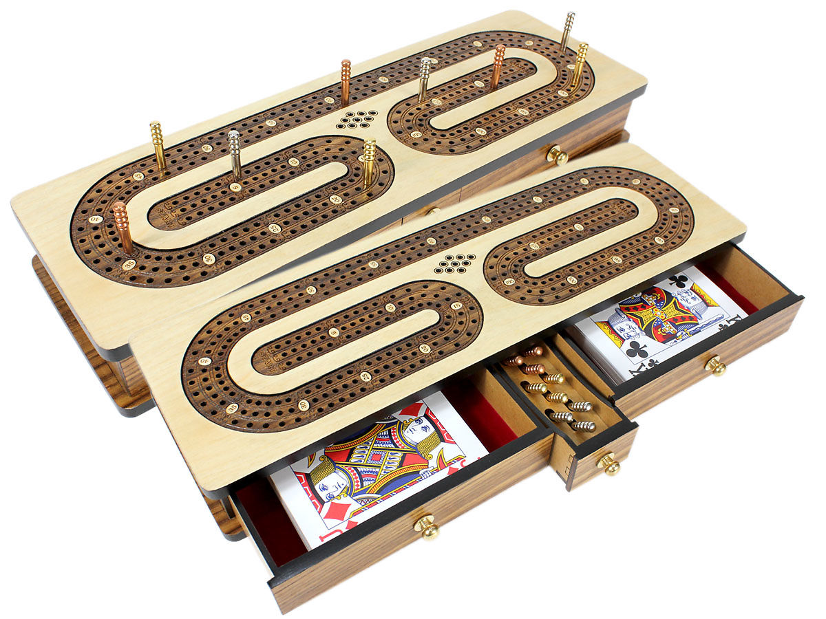 Continuous Cribbage Board Alphabet C Shape Inlaid Teakwood 3
