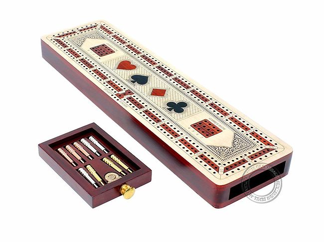 3 Track Continuous Cribbage Board Inlaid In Maple And Bloodwood