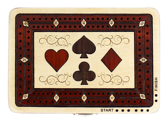 Playing Cards Symbols Shape Folding Cribbage Board Box Inlaid 2 Tracks ...