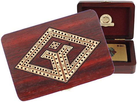 Playing Card Diamond Symbol Cribbage Board Inlaid 2 Tracks Bloodwood / Maple 60 Points