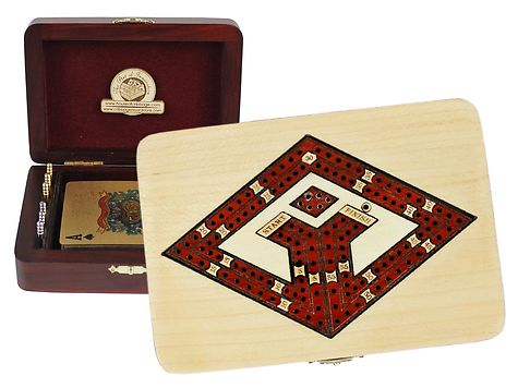 Playing Card Diamond Symbol Cribbage Board Inlaid 2 Tracks Maple / Bloodwood 60 Points