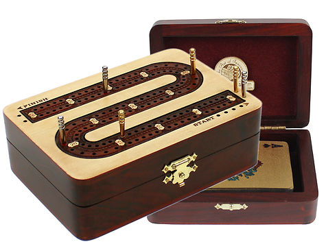 Regular Design Folding Cribbage Board/Box Inlaid 2 Tracks in Maple/Bloodwood 60 Points