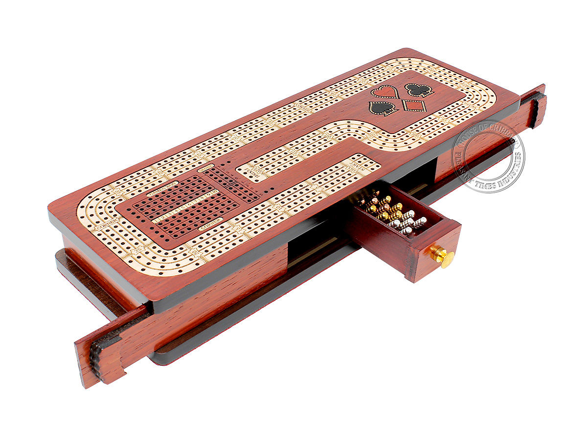 Continuous Cribbage Board Hook Design 4 Tracks Sliding Lid And