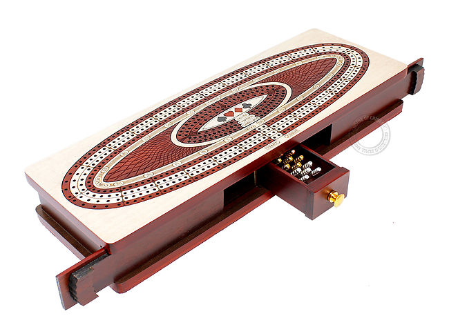 Continuous Cribbage Board Oval Shape 4 Tracks Sliding Lid And