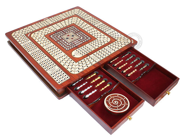 Jumbo Cribbage Board 15 15 Inlaid Blood Wood White Maple