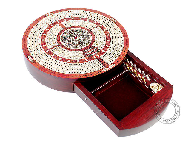 Round Shape 4 Tracks Continuous Cribbage Board Bloodwood