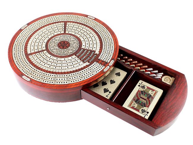 10 Inch Round Shape 3 Tracks Continuous Cribbage Board And Box In 