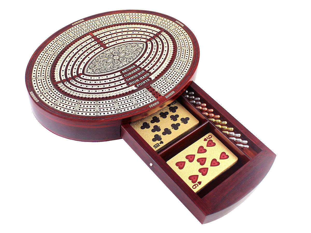 11 6 Oval Shape 4 Tracks Continuous Cribbage Board Box