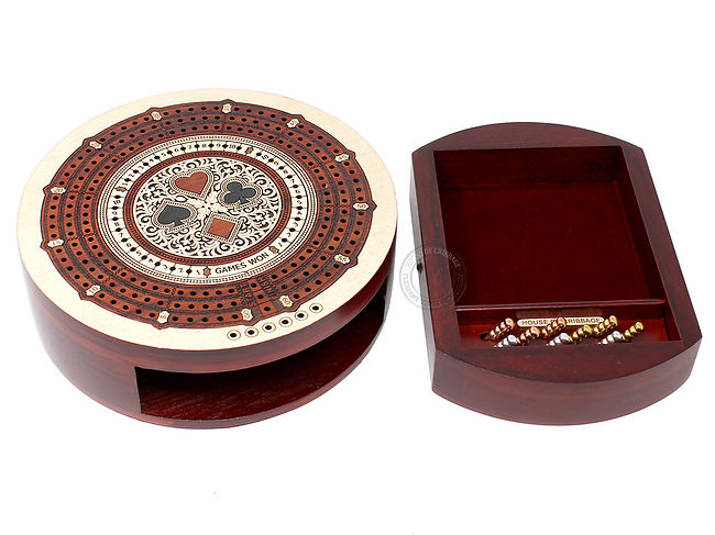 Round Shape 3 Track Non Continuous Cribbage Board Push Drawer