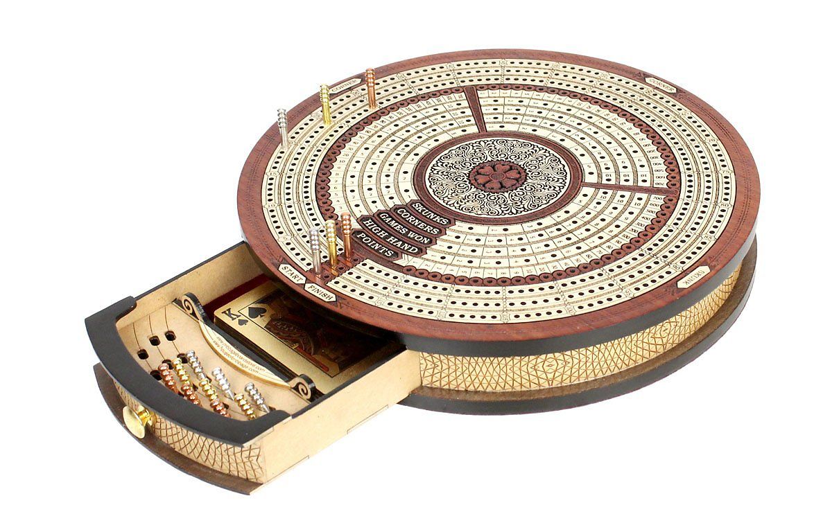 Round Shape 3 Tracks Continuous Cribbage Board And Box In