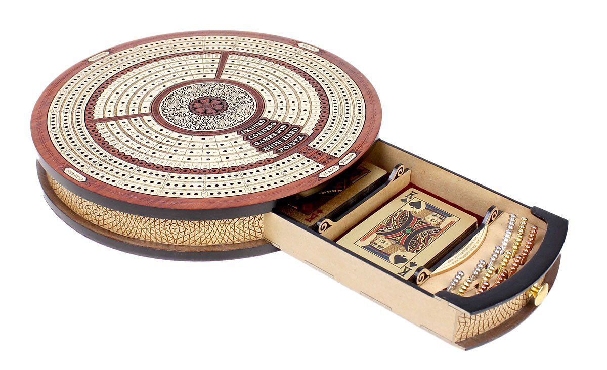 Round Shape 3 Tracks Continuous Cribbage Board And Box In