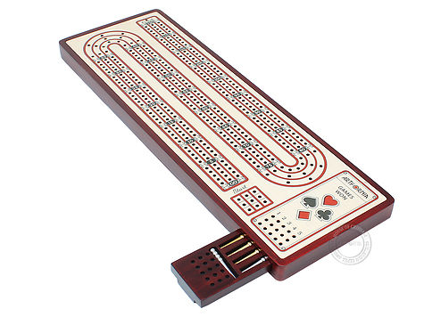 Artfornia - Continuous Cribbage Board - Loop Design 3 Tracks with storage of pegs and place to mark won games