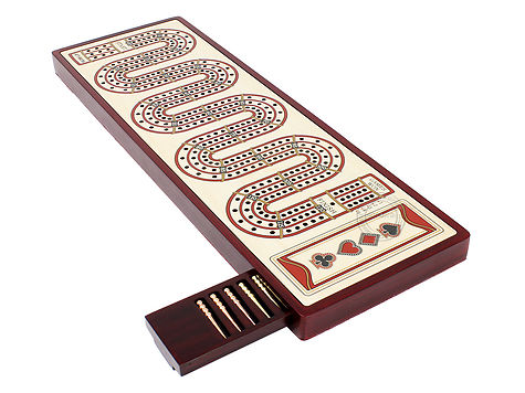 Artfornia - Continuous Cribbage Board - Zig Zag Design 3 Tracks with storage of pegs and place to mark won games