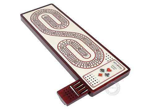Artfornia - Continuous Cribbage Board - Alphabet S Shape 3 Tracks with storage of pegs and place to mark won games