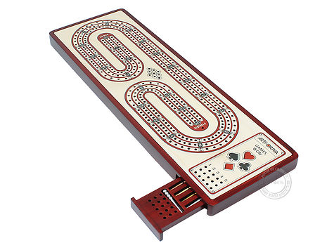 Artfornia - Continuous Cribbage Board - Alphabet C Shape 3 Tracks with storage of pegs and place to mark won games