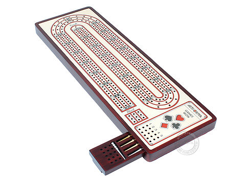 Artfornia - Continuous Cribbage Board - Alphabet E Shape 3 Tracks with storage of pegs and place to mark won games