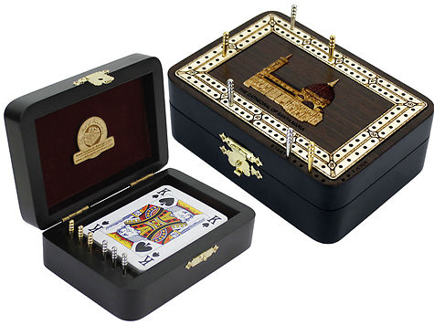 The Cathedral of Santa Maria Wood Carved Inlaid Folding Cribbage Board / Box Wenge Wood / Maple - 2 Tracks
