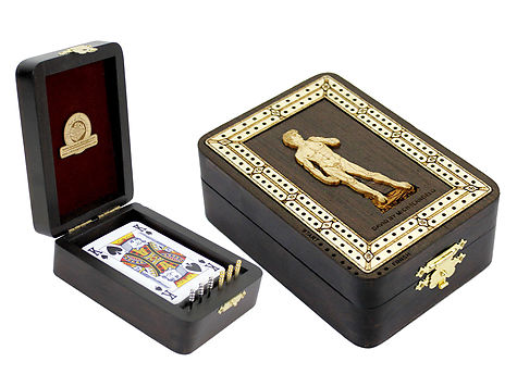 David by Michelangelo Wood Carved Inlaid Folding Cribbage Board / Box Wenge Wood / Maple - 2 Tracks
