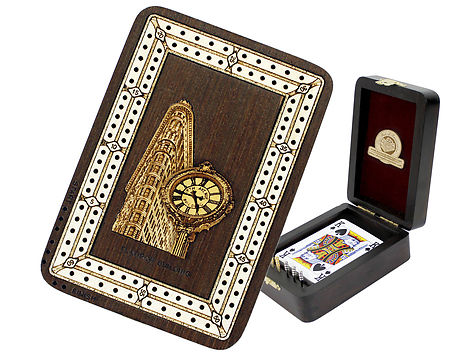 Flatiron Building Wood Carved Inlaid Folding Cribbage Board / Box Wenge Wood / Maple - 2 Tracks
