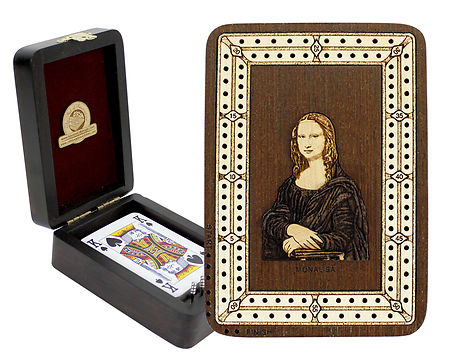 Monalisa Wood Carved Inlaid Folding Cribbage Board / Box Wenge Wood / Maple - 2 Tracks