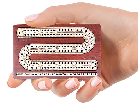 Loop Shape 2 Track 60 Points Pocket Size Wooden Travel Cribbage Board - 4.75 Inch inlaid Bloodwood/Maple Wood