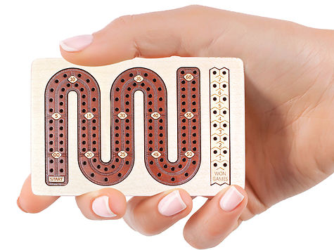 Zigzag Shape 2 Track 60 Points Pocket Size Wooden Travel Cribbage Board - 4.75 Inch inlaid Maple Wood/Bloodwood