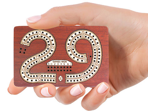 29 Digits Shape 2 Track 60 Points Pocket Size Wooden Travel Cribbage Board - 4.75 Inch inlaid Bloodwood/Maple Wood