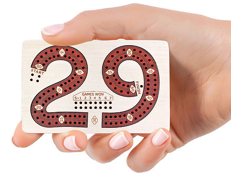 29 Digits Shape 2 Track 60 Points Pocket Size Wooden Travel Cribbage Board - 4.75 Inch inlaid Maple Wood/Bloodwood