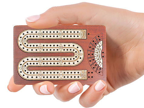 Alphabet M Shape 2 Track 60 Points Pocket Size Wooden Travel Cribbage Board - 4.75 Inch inlaid Bloodwood/Maple Wood