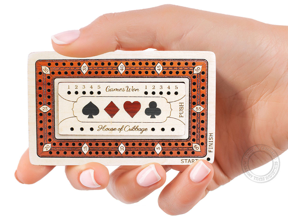 Wooden Travel Pocket Size Cribbage Board Inlaid In Maple
