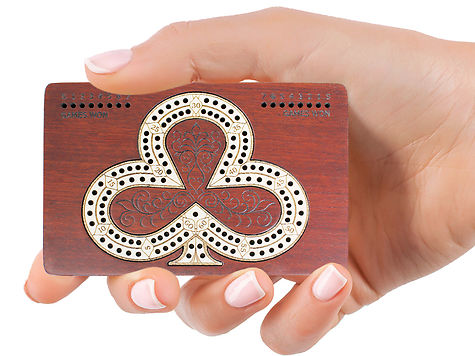 Club Shape 2 Track 60 Points Pocket Size Wooden Travel Cribbage Board - 4.75 Inch inlaid Bloodwood/Maple Wood